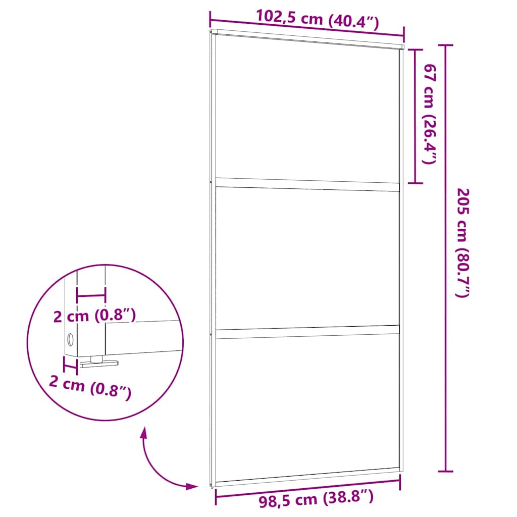 Glasdør 102,5 x 2 x 205 cm Aluminium Sort