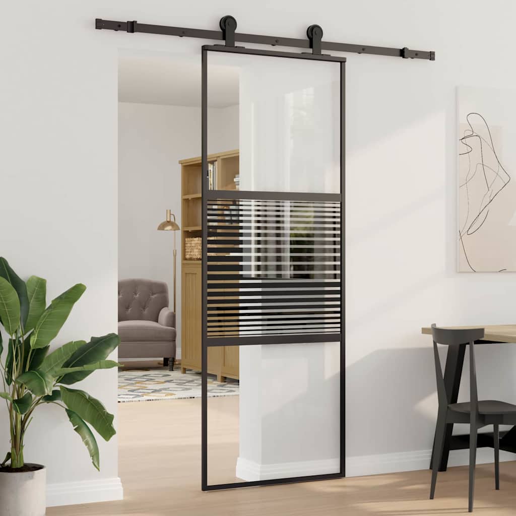 Glasdør 76 x 2 x 205 cm Aluminium Sort