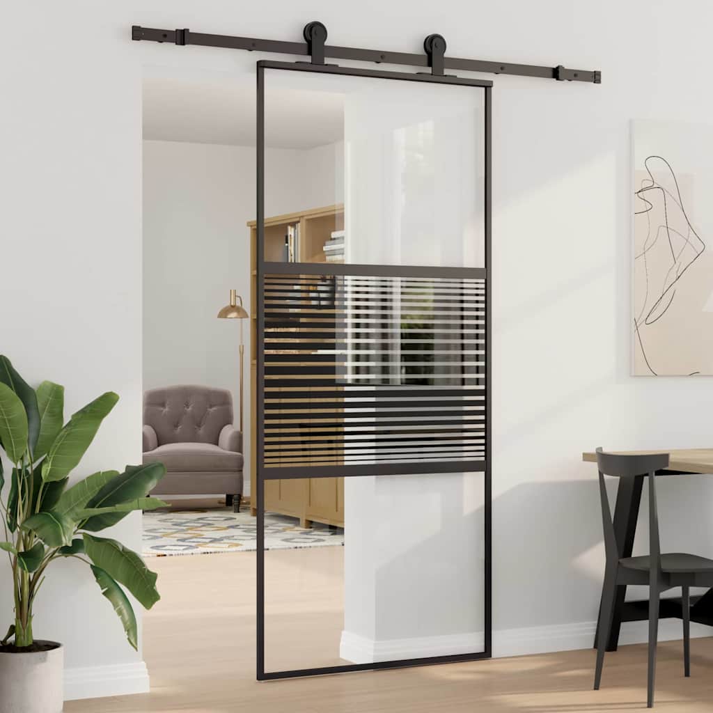 Glasdør 90 x 2 x 205 cm Aluminium Sort