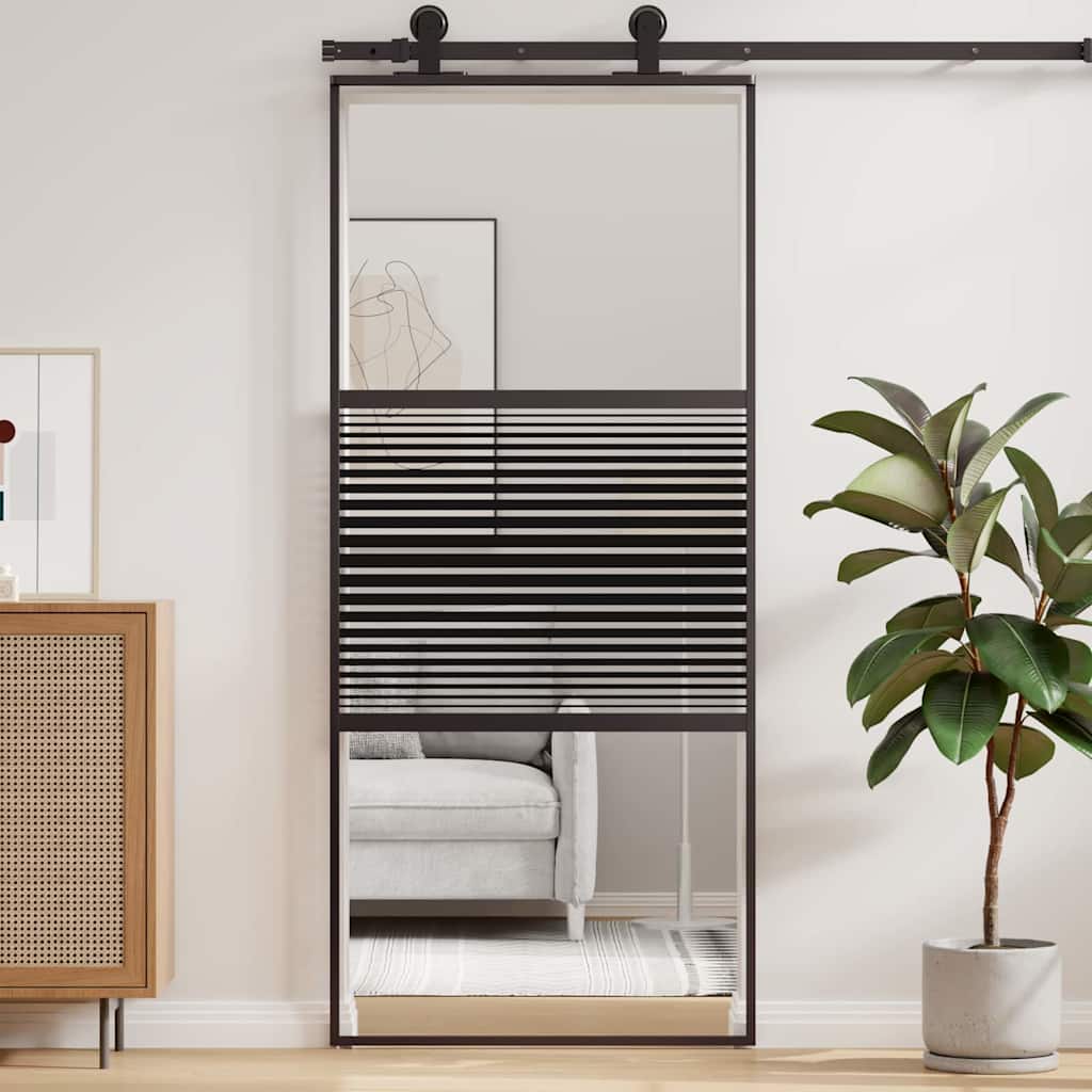 Glasdør 90 x 2 x 205 cm Aluminium Sort