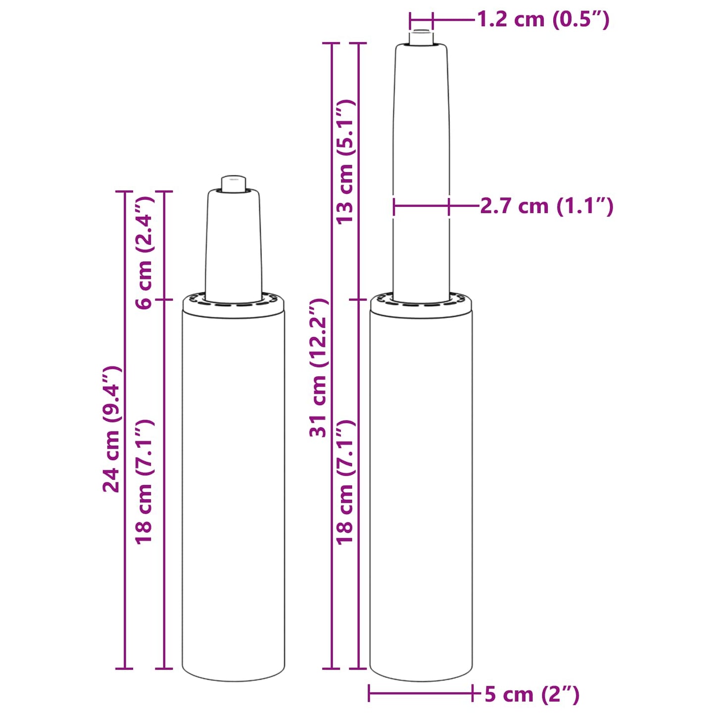 Gas-cylinder til kontorstol Sort 239-309 mm Jern
