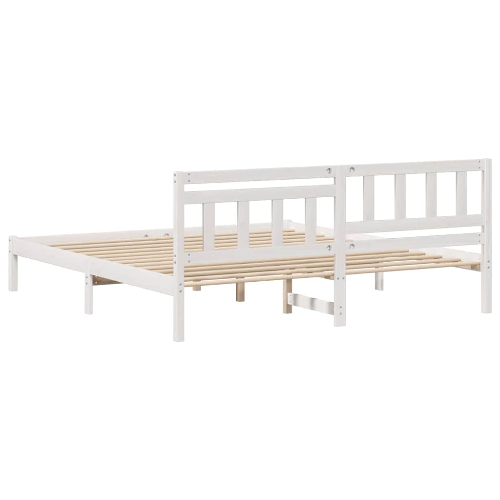 Sengestel med hovedgærde Hvid 200 x 200 cm Massiv fyrretræ