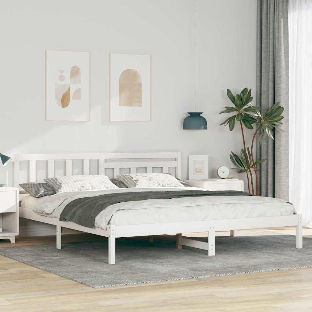 Sengestel med hovedgærde Hvid 180 x 200 cm Massiv fyrretræ