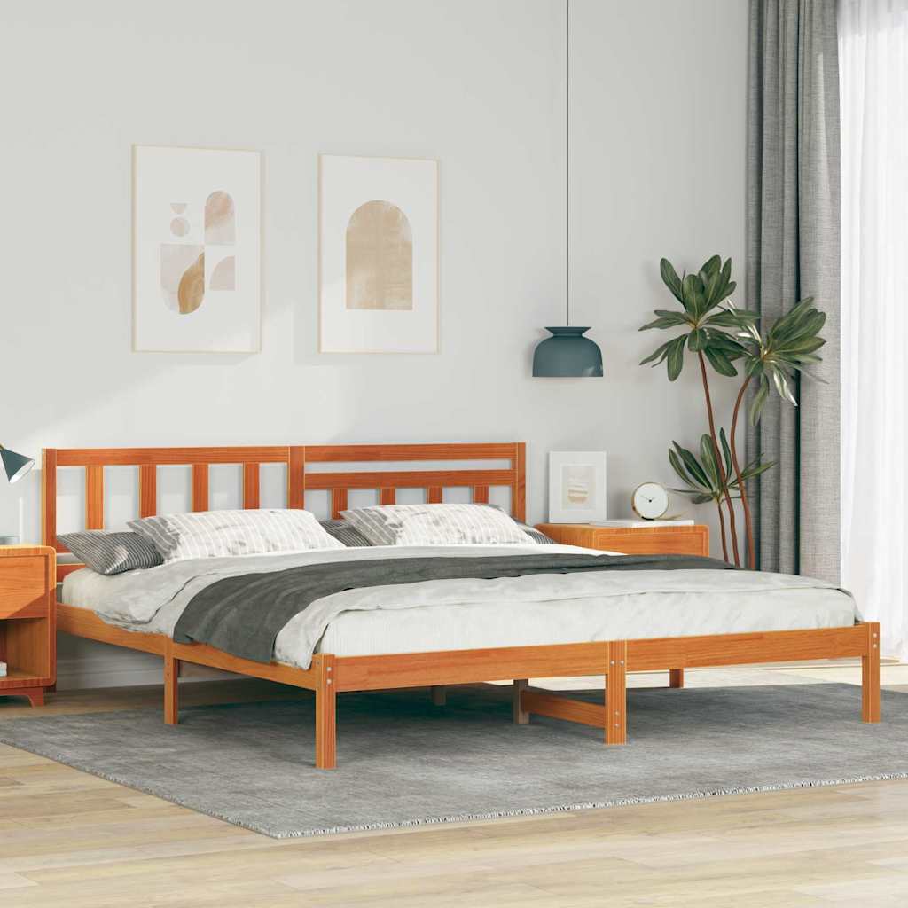 Sengestel med hovedgærde Voks brun 180 x 200 cm Massiv fyrretræ