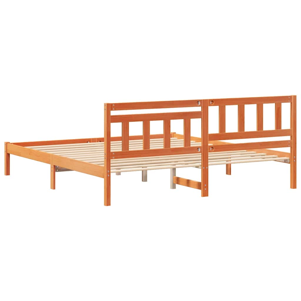 Sengestel med hovedgærde Voks brun 180 x 200 cm Massiv fyrretræ