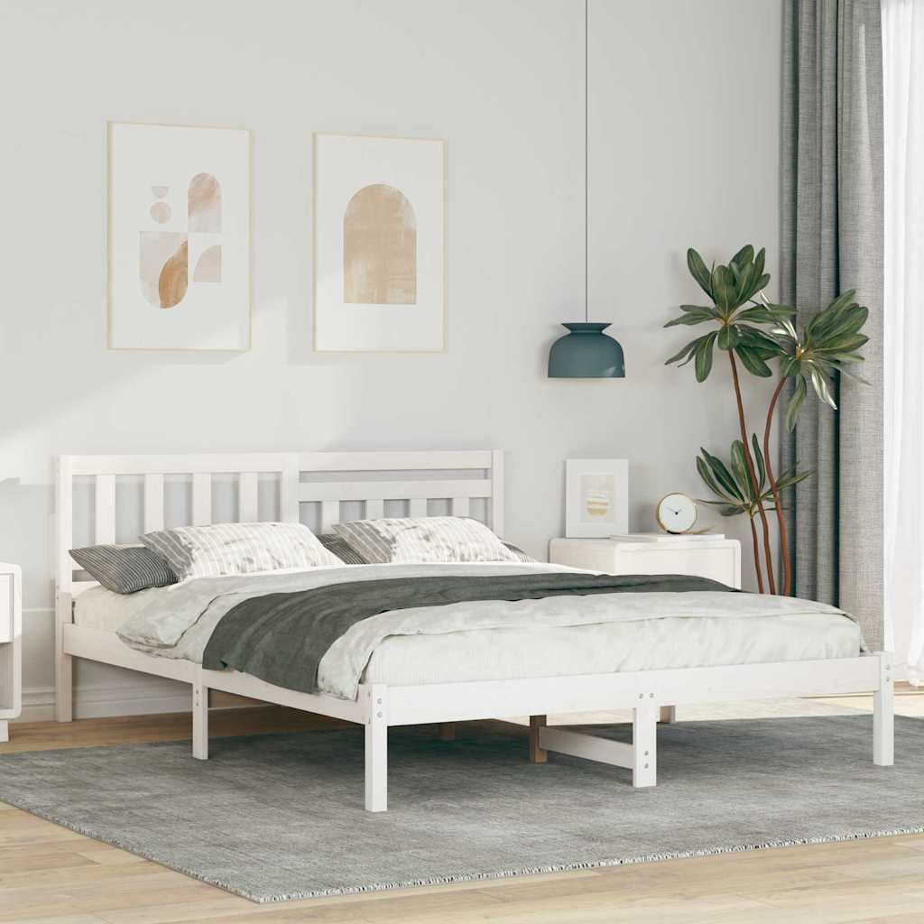 Sengestel med hovedgærde Hvid 160 x 200 cm Massiv fyrretræ