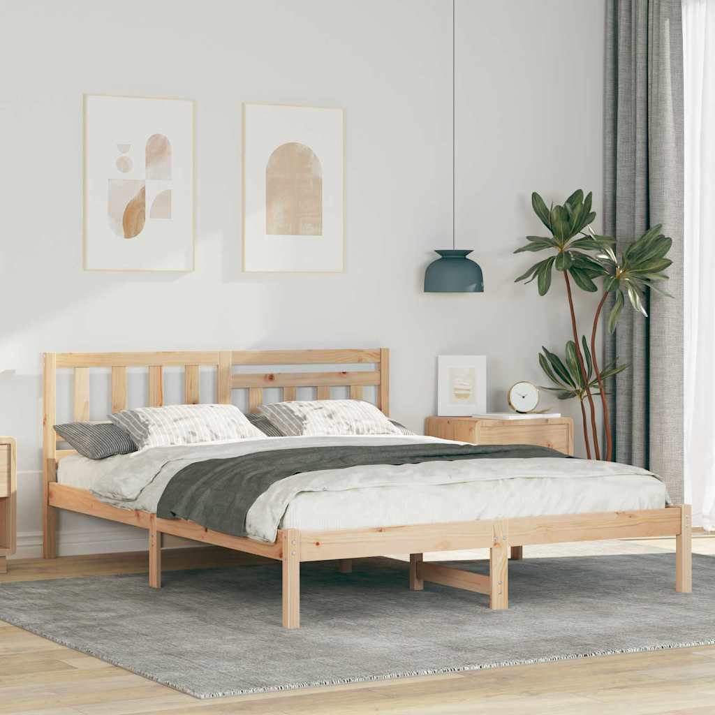 Sengestel med hovedgærde Brun 150 x 200 cm Massiv fyrretræ