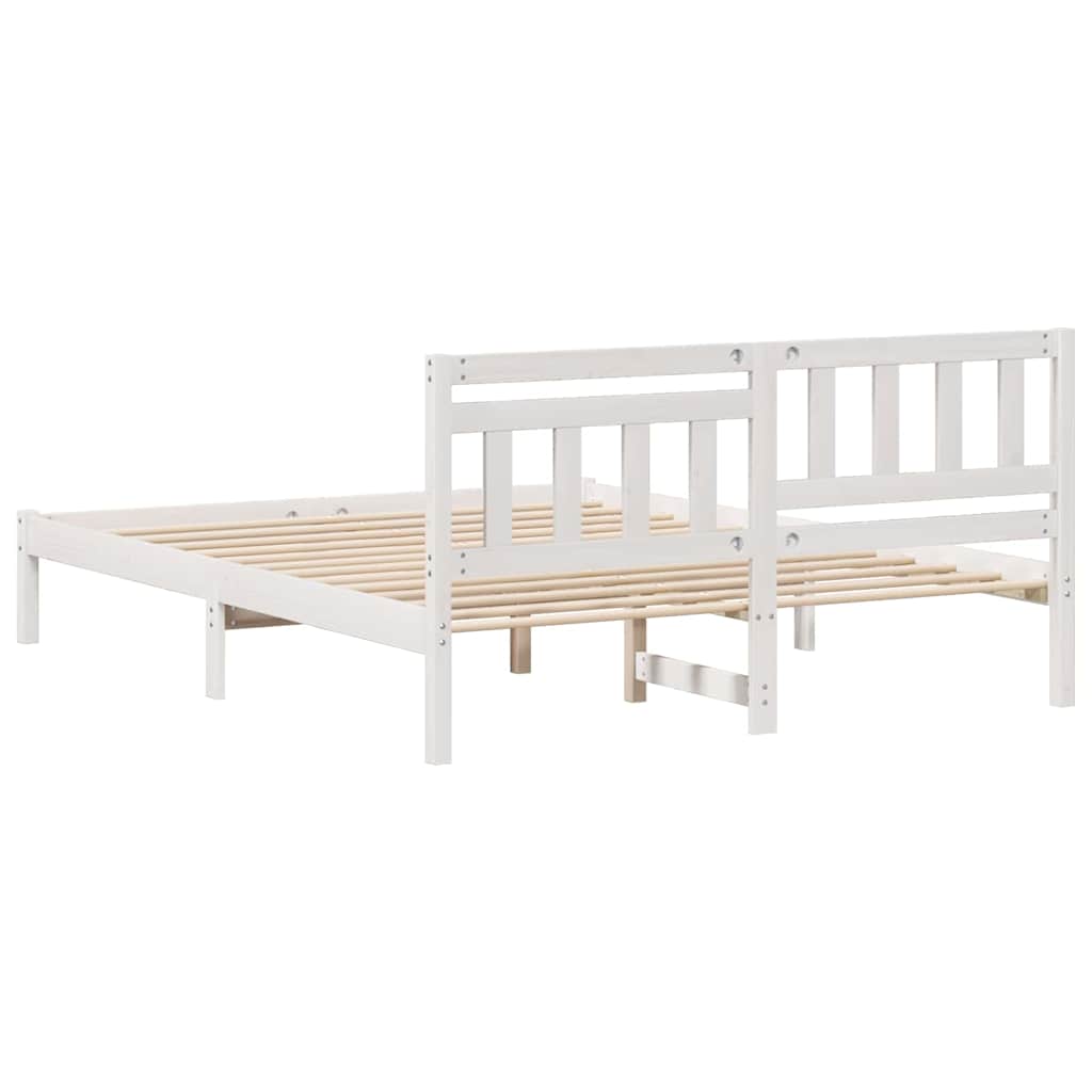 Sengestel med hovedgærde Hvid 150 x 200 cm Massiv fyrretræ