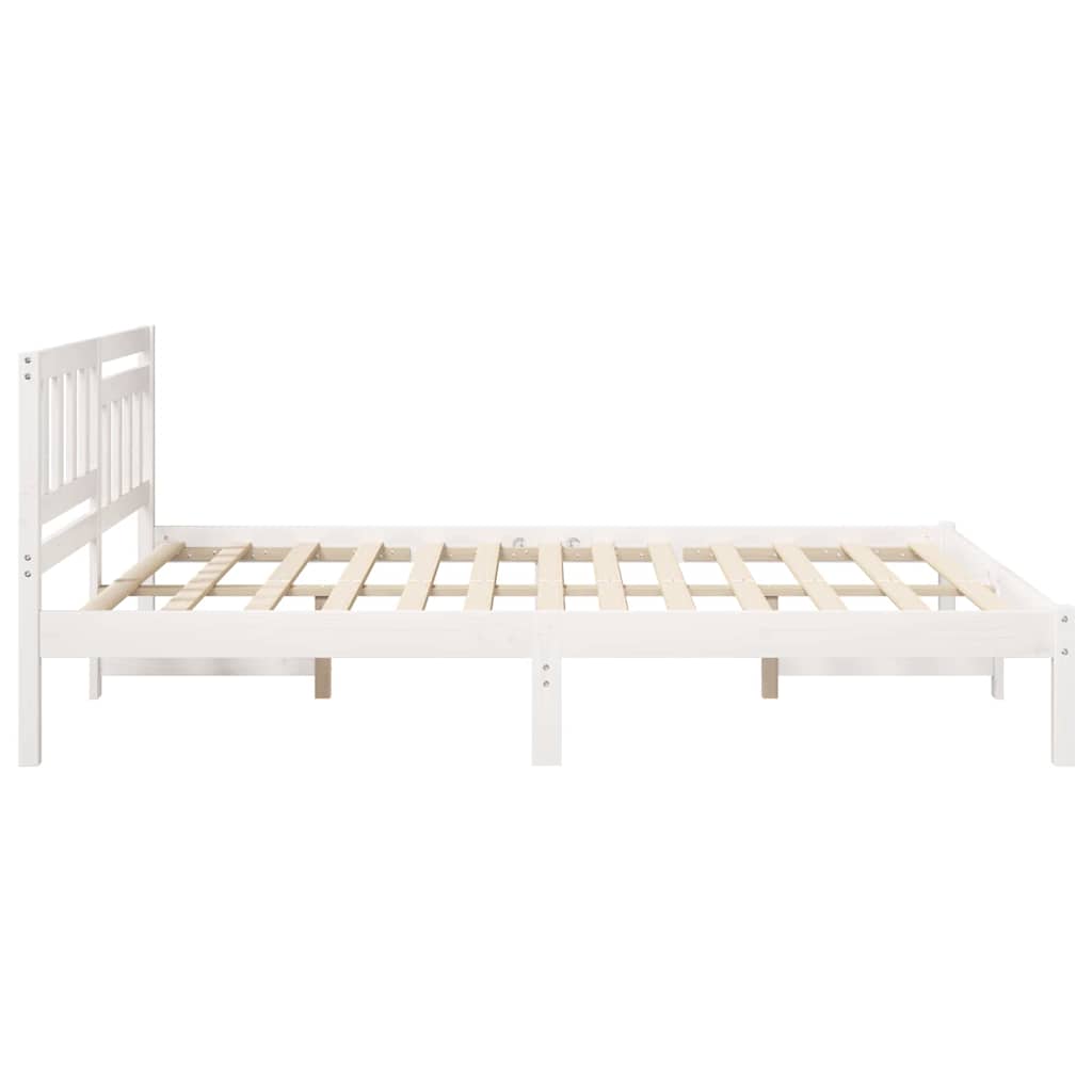 Sengestel med hovedgærde Hvid 150 x 200 cm Massiv fyrretræ