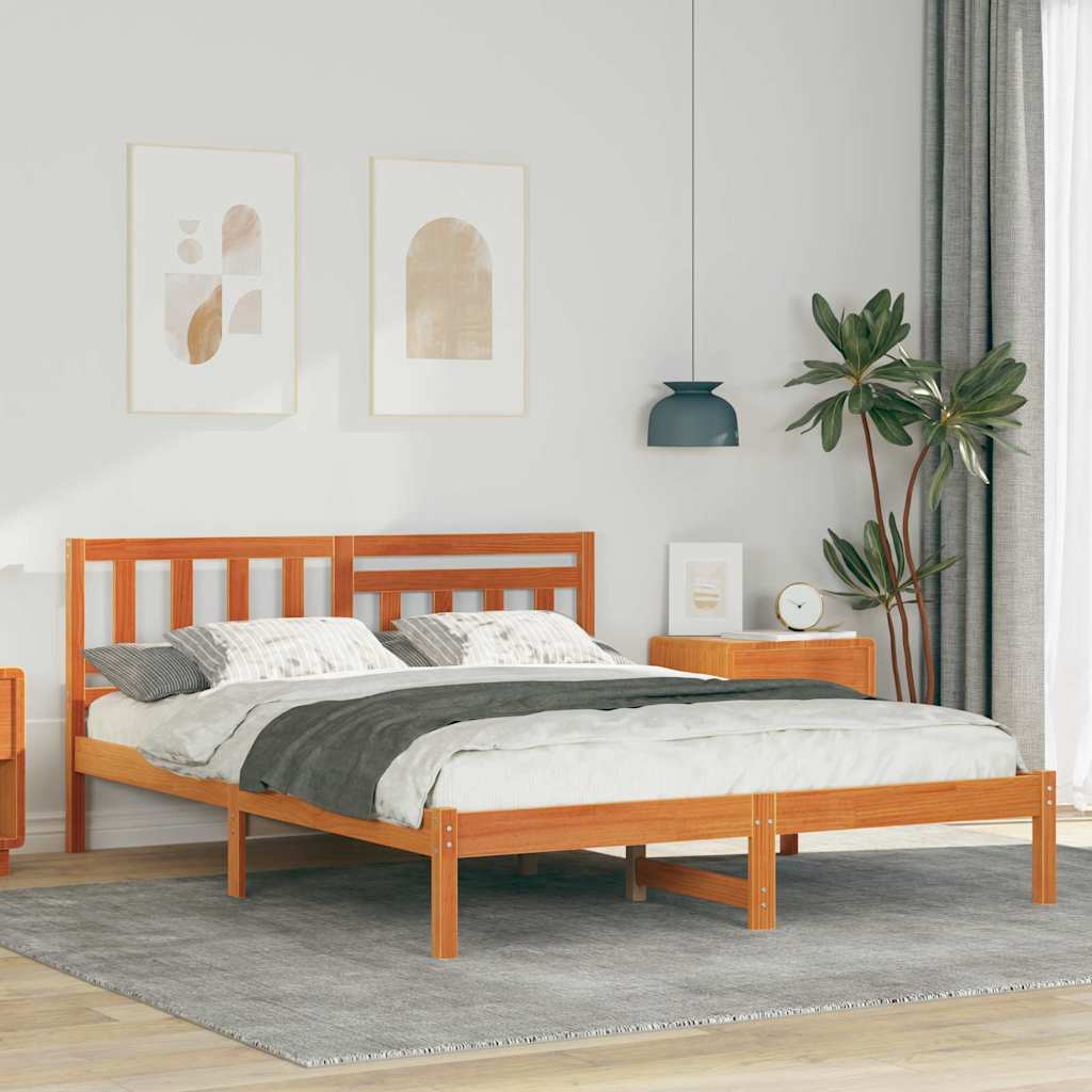 Sengestel med hovedgærde Voks brun 150 x 200 cm Massiv fyrretræ