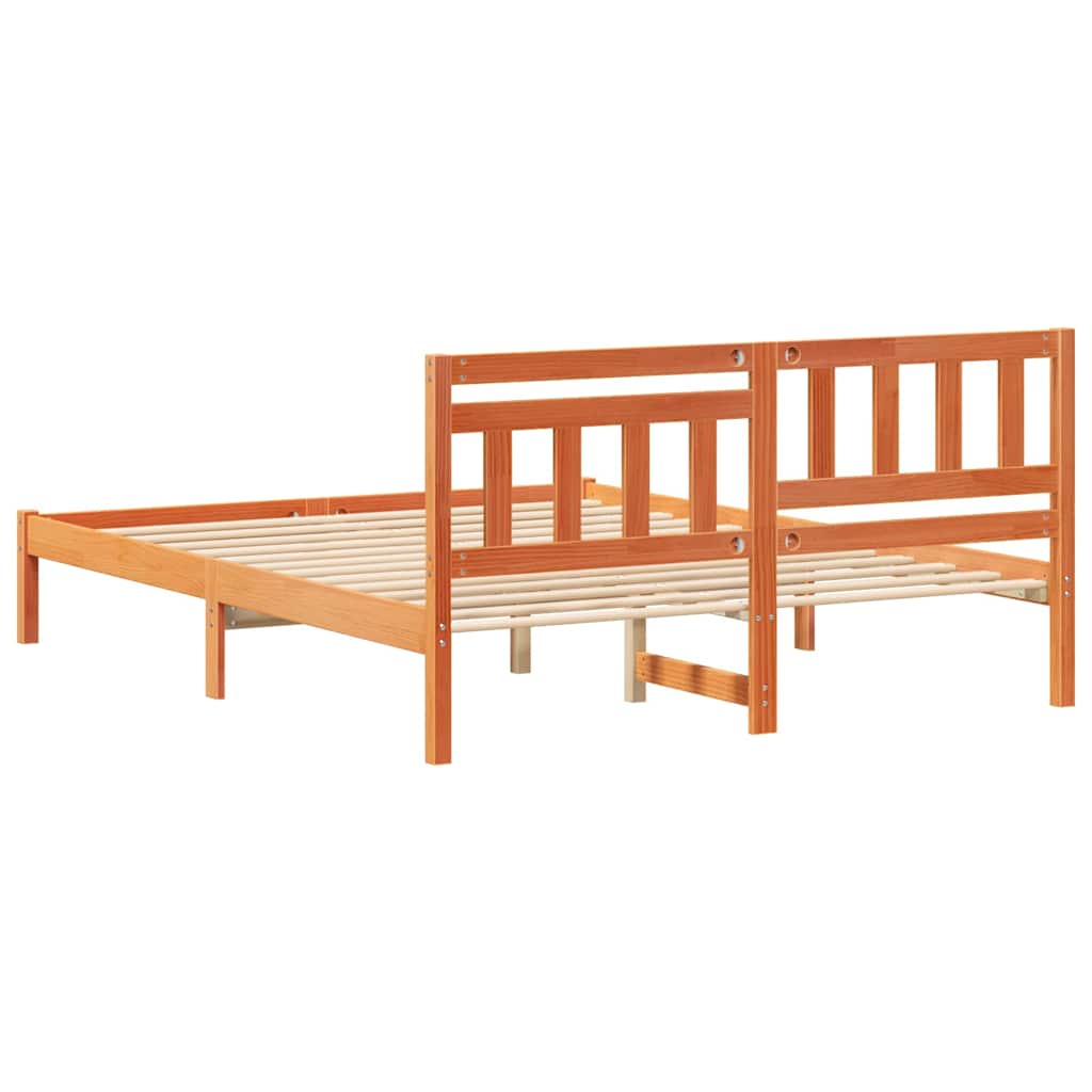 Sengestel med hovedgærde Voks brun 140 x 200 cm Massiv fyrretræ