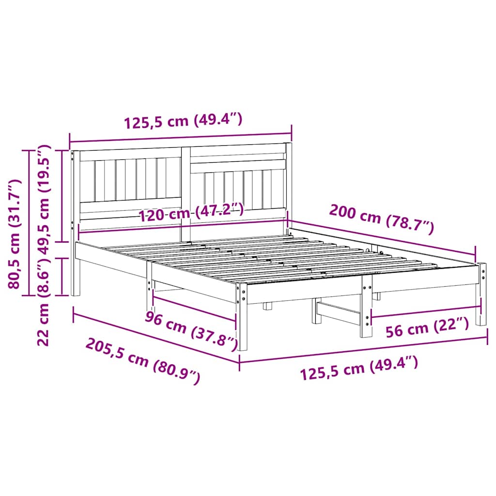 Sengestel med hovedgærde Brun 120 x 200 cm Massiv fyrretræ
