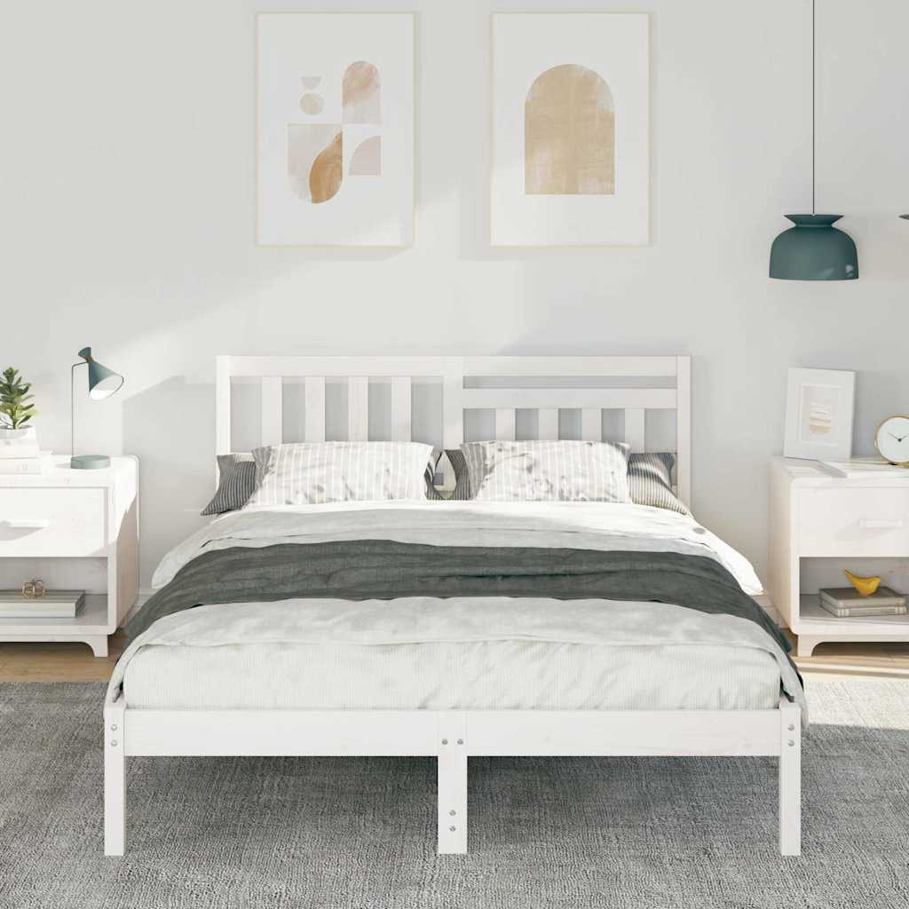 Sengestel med hovedgærde Hvid 120 x 200 cm Massiv fyrretræ
