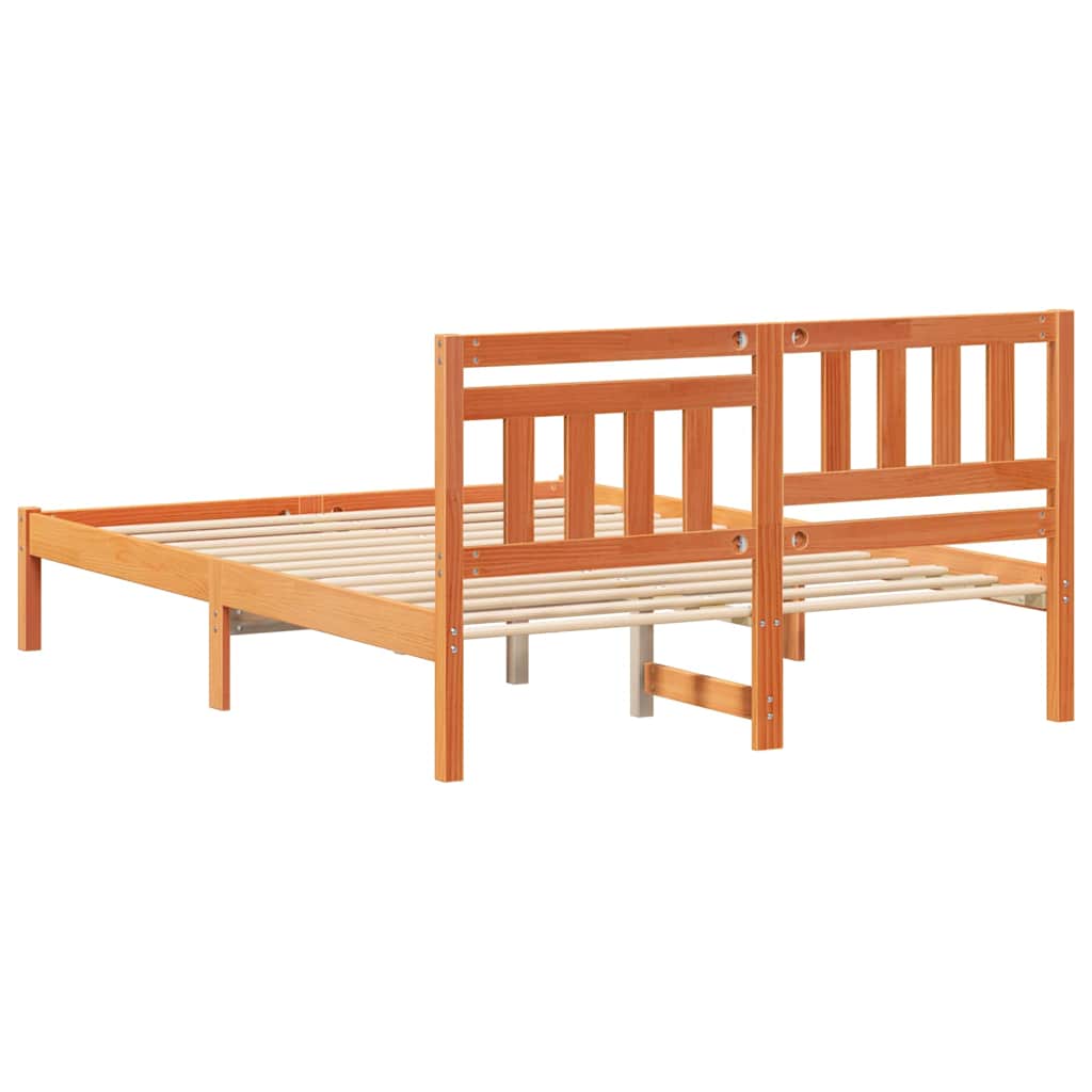 Sengestel med hovedgærde Voks brun 120 x 200 cm Massiv fyrretræ