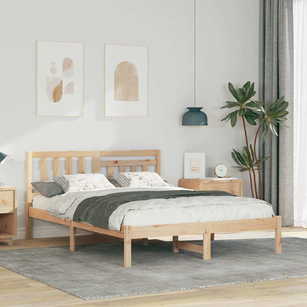 Sengestel med hovedgærde Brun 140 x 190 cm Massiv fyrretræ