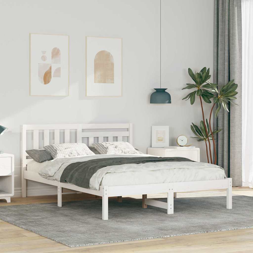 Sengestel med hovedgærde Hvid 120 x 190 cm Massiv fyrretræ