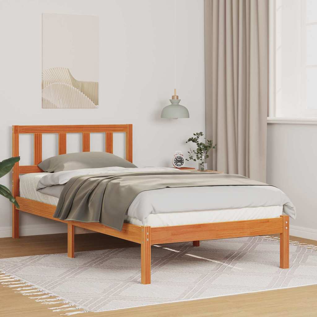 Sengestel med hovedgærde Voks brun 100 x 200 cm Massiv fyrretræ