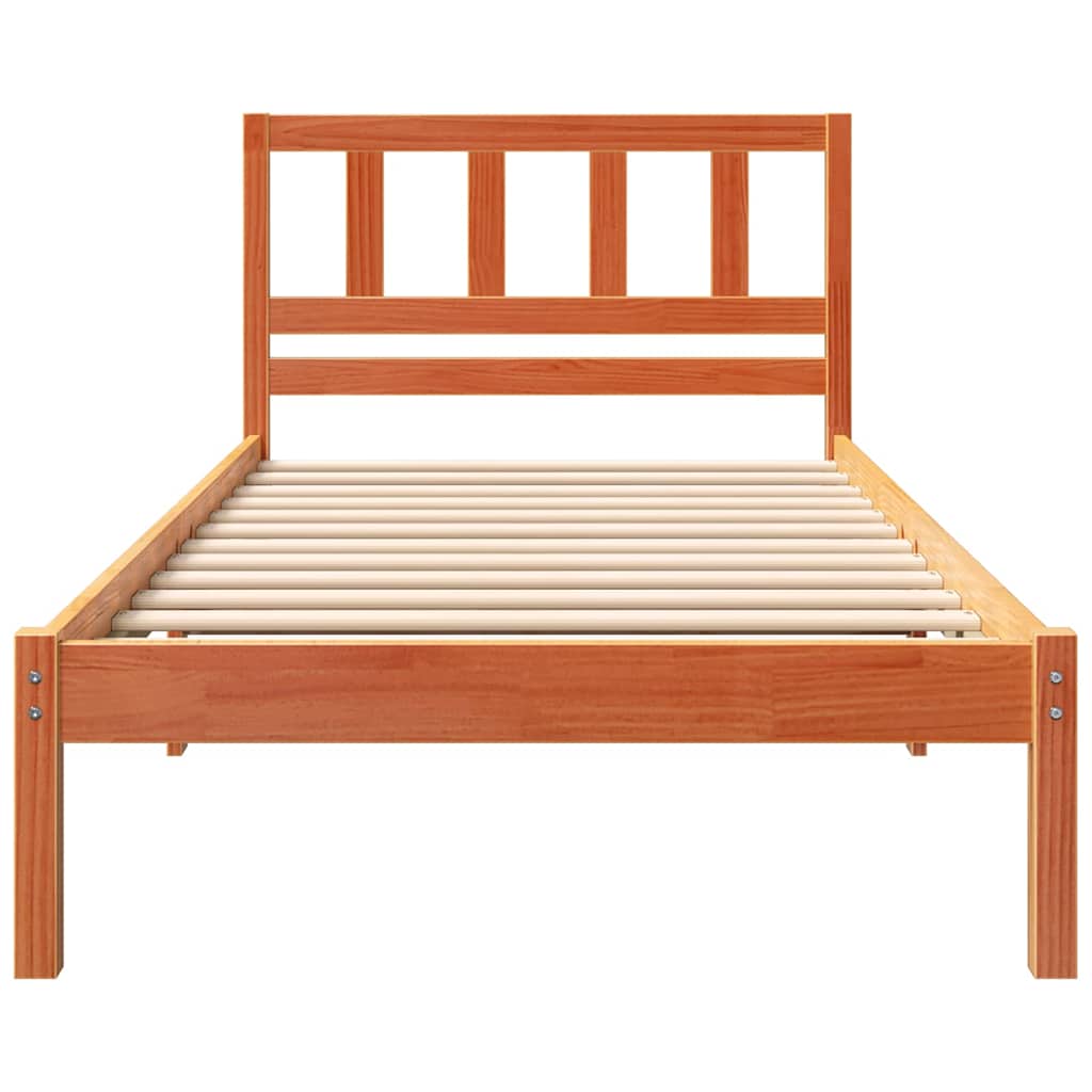 Sengestel med hovedgærde Voks brun 90 x 190 cm Massiv fyrretræ