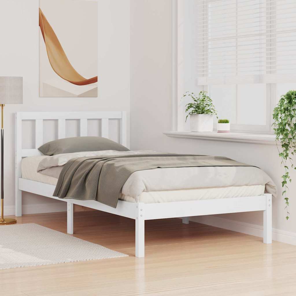 Sengestel med hovedgærde Hvid 75 x 190 cm Massiv fyrretræ