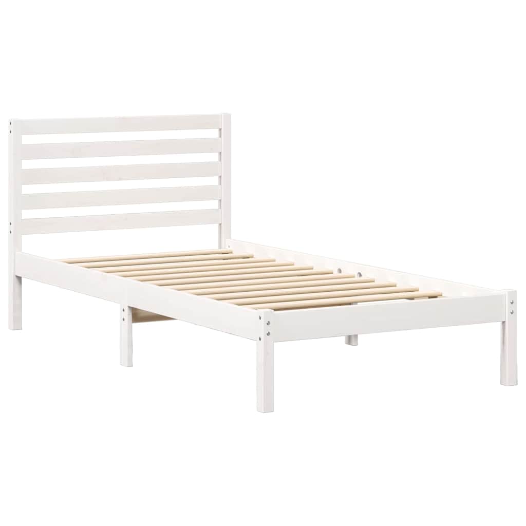Sengestel med hovedgærde Hvid 90 x 200 cm Massiv fyrretræ