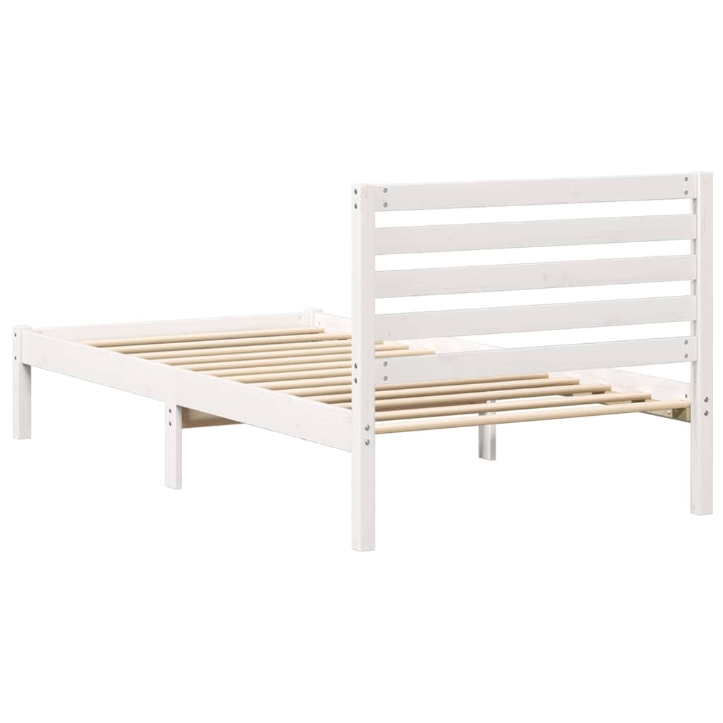 Sengestel med hovedgærde Hvid 90 x 200 cm Massiv fyrretræ