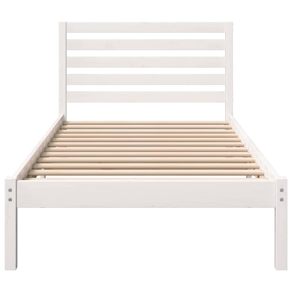 Sengestel med hovedgærde Hvid 90 x 200 cm Massiv fyrretræ
