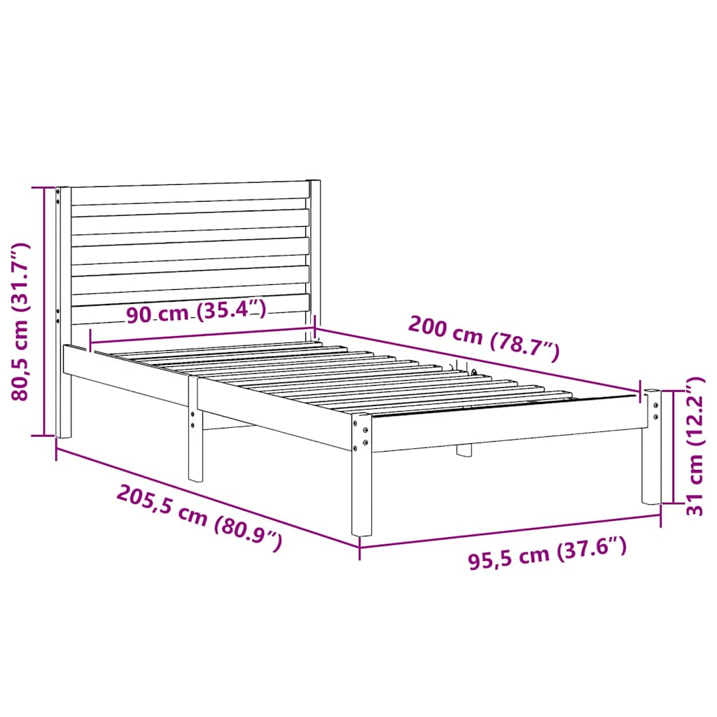 Sengestel med hovedgærde Hvid 90 x 200 cm Massiv fyrretræ