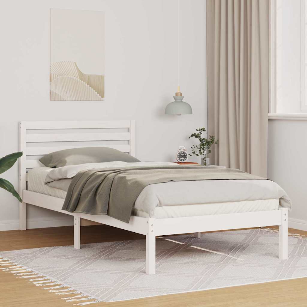 Sengestel med hovedgærde Hvid 100 x 200 cm Massiv fyrretræ