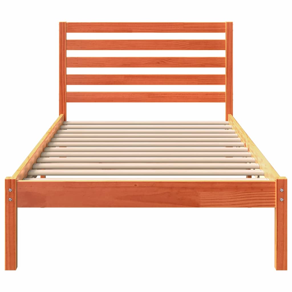 Sengestel med hovedgærde Voks brun 100 x 200 cm Massiv fyrretræ