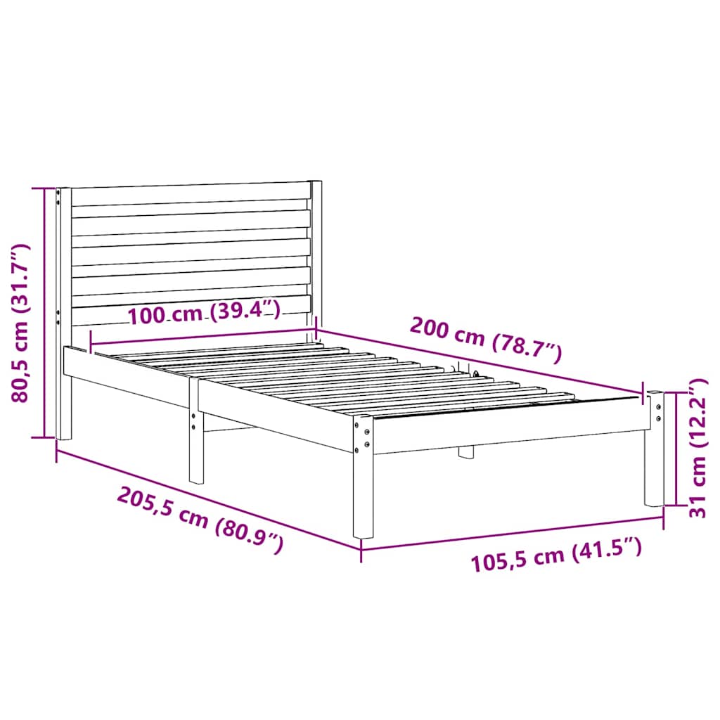 Sengestel med hovedgærde Hvid 75 x 190 cm Massiv fyrretræ