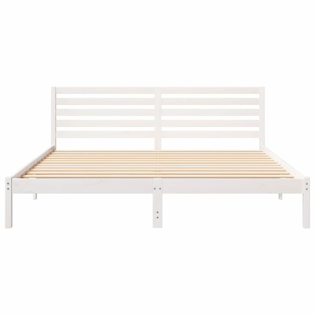 Sengestel med hovedgærde Hvid 200 x 200 cm Massiv fyrretræ