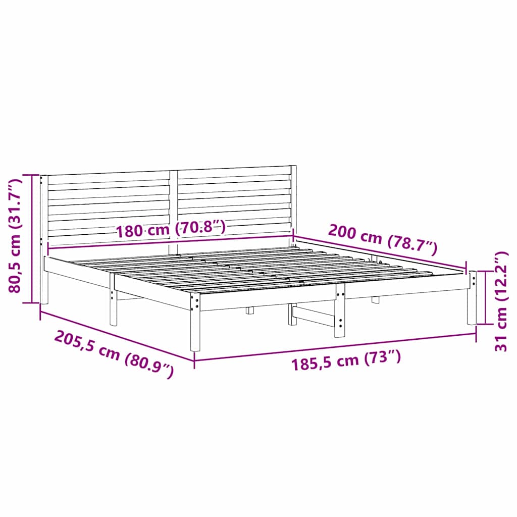 Sengestel med hovedgærde Hvid 180 x 200 cm Massiv fyrretræ