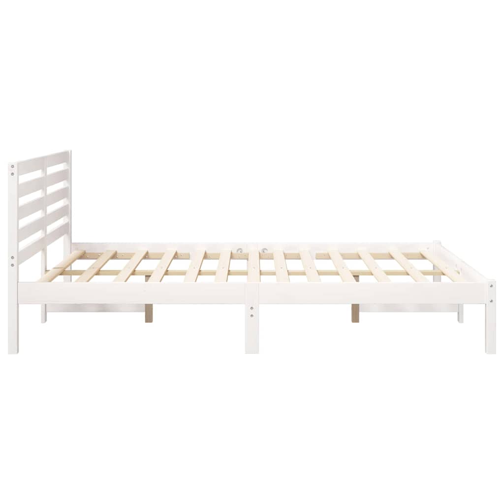 Sengestel med hovedgærde Hvid 160 x 200 cm Massiv fyrretræ