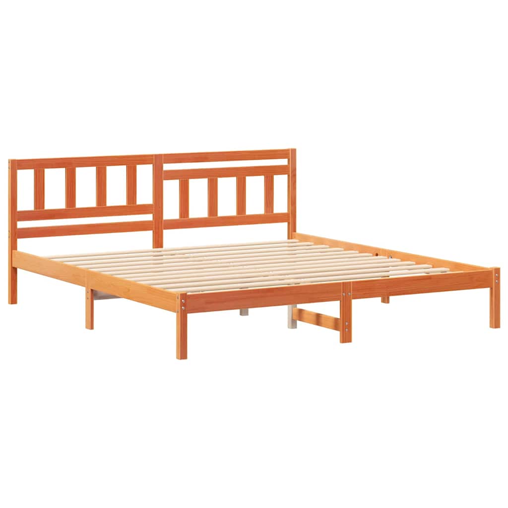 Sengestel med hovedgærde Voks brun 160 x 200 cm Massiv fyrretræ