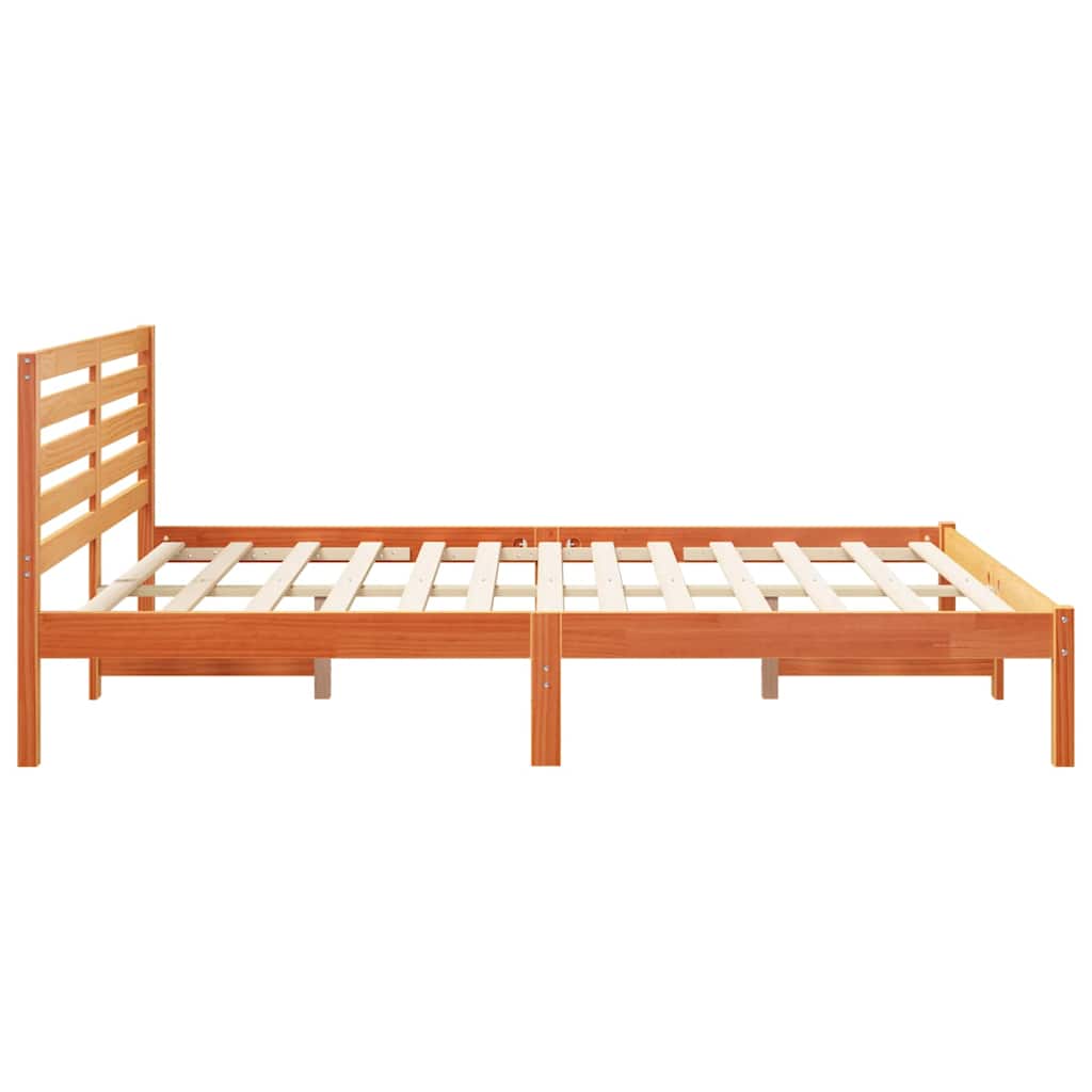 Sengestel med hovedgærde Voks brun 160 x 200 cm Massiv fyrretræ