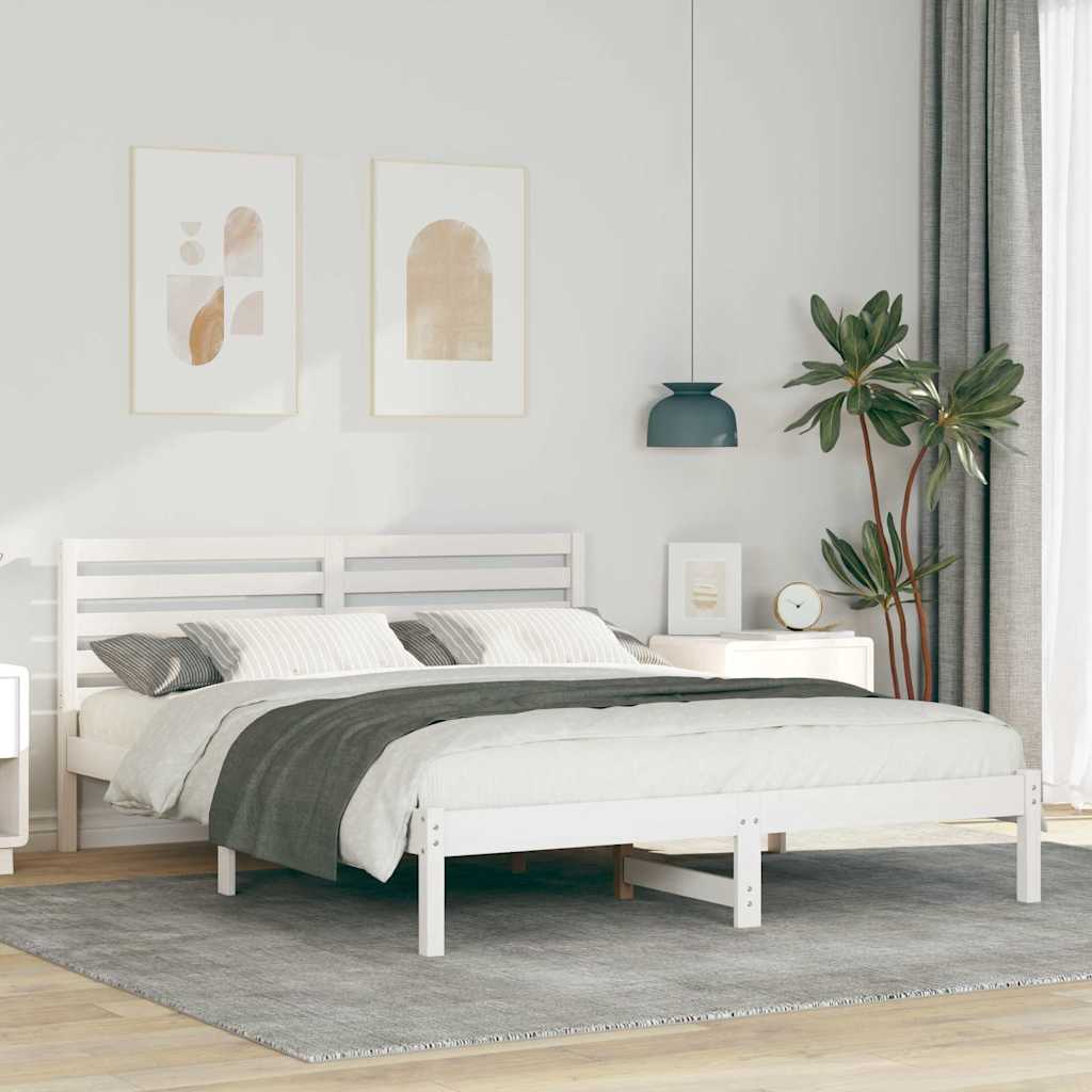 Sengestel med hovedgærde Hvid 150 x 200 cm Massiv fyrretræ