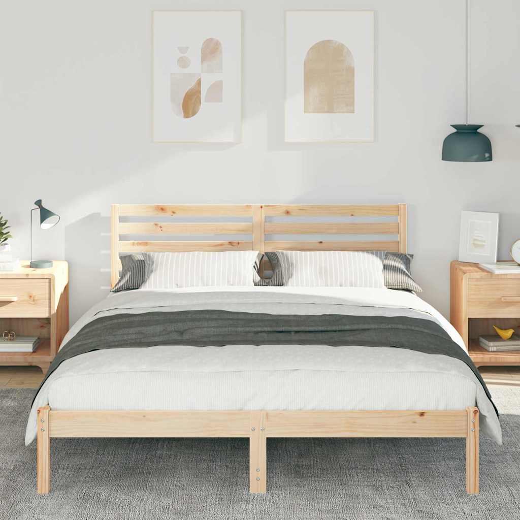 Sengestel med hovedgærde Brun 140 x 200 cm Massiv fyrretræ