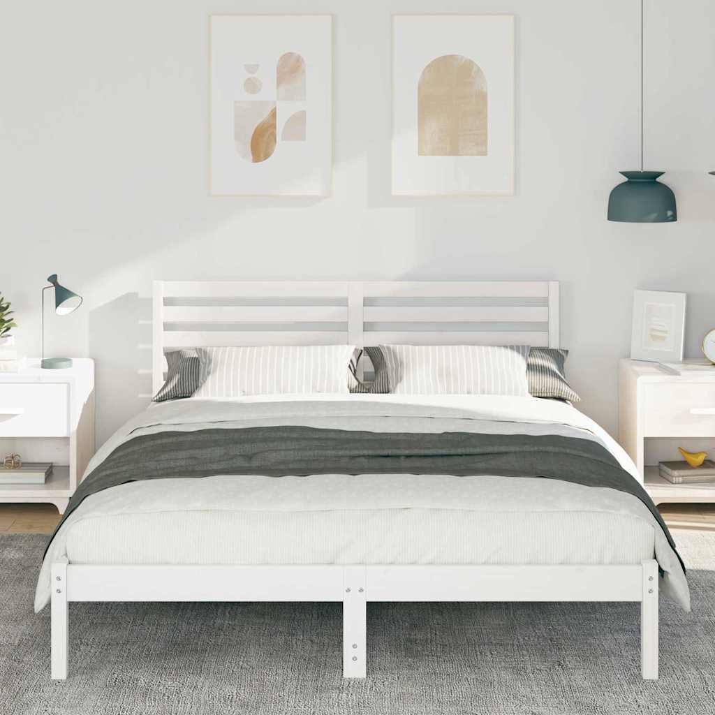 Sengestel med hovedgærde Hvid 140 x 200 cm Massiv fyrretræ