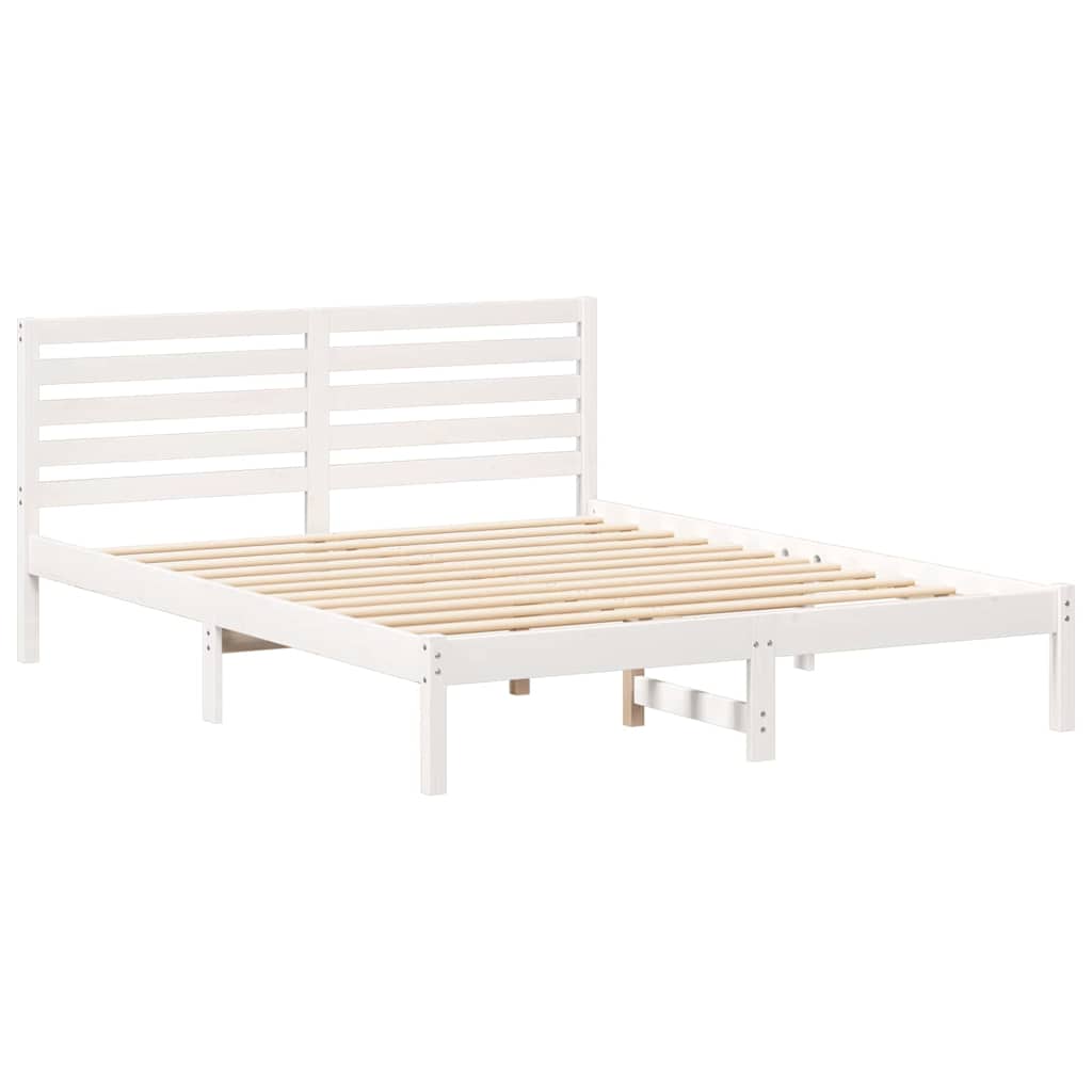 Sengestel med hovedgærde Hvid 140 x 200 cm Massiv fyrretræ