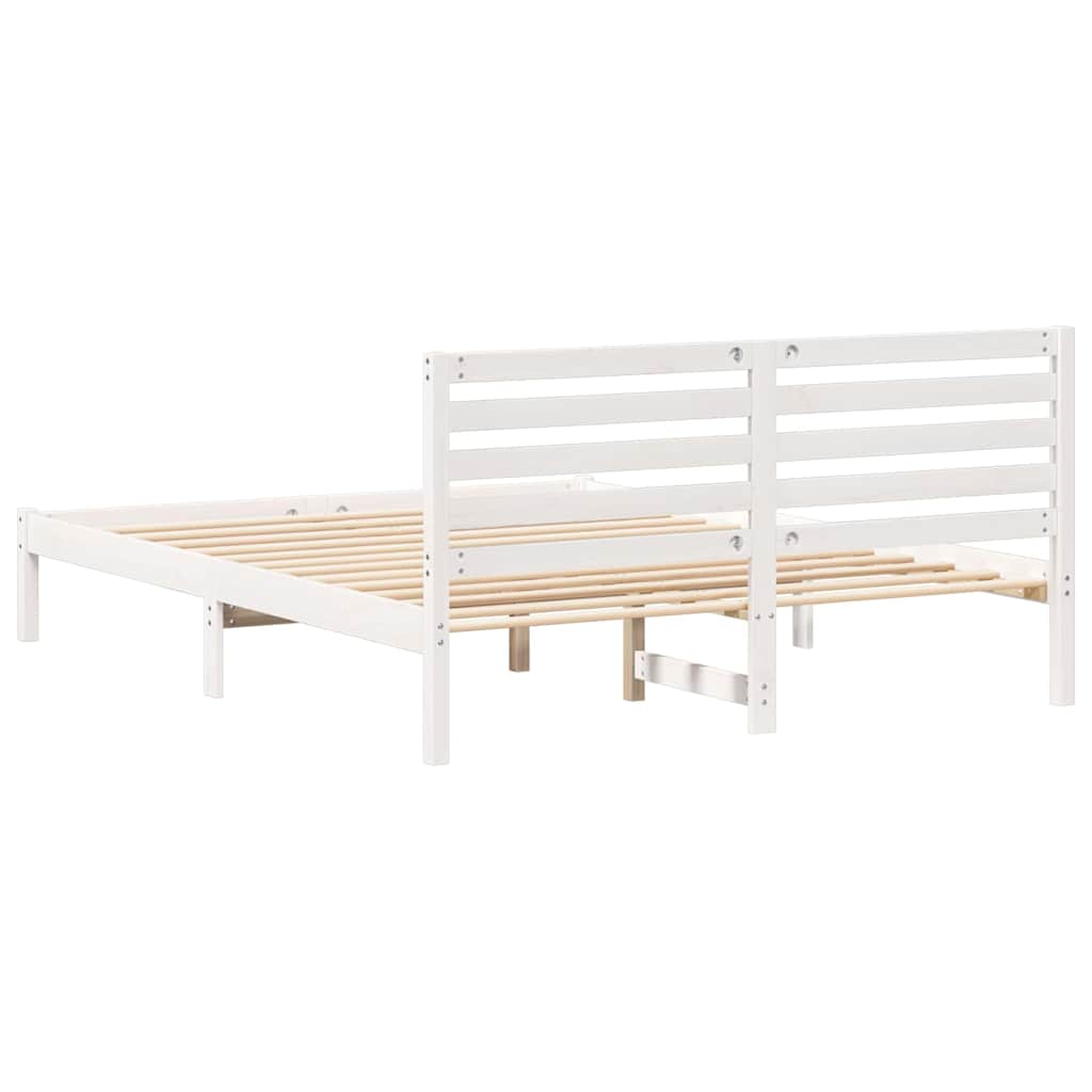 Sengestel med hovedgærde Hvid 140 x 200 cm Massiv fyrretræ