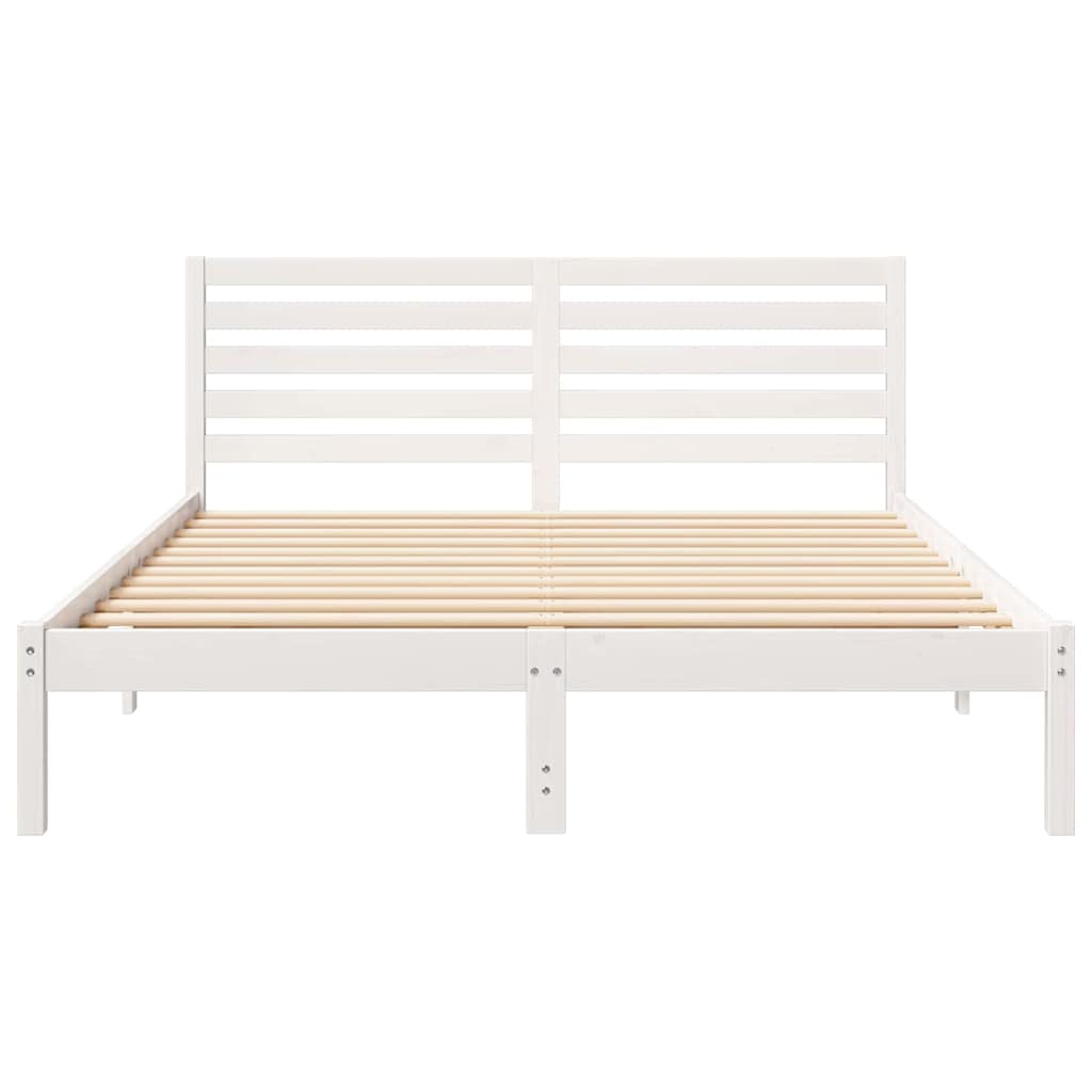 Sengestel med hovedgærde Hvid 140 x 200 cm Massiv fyrretræ