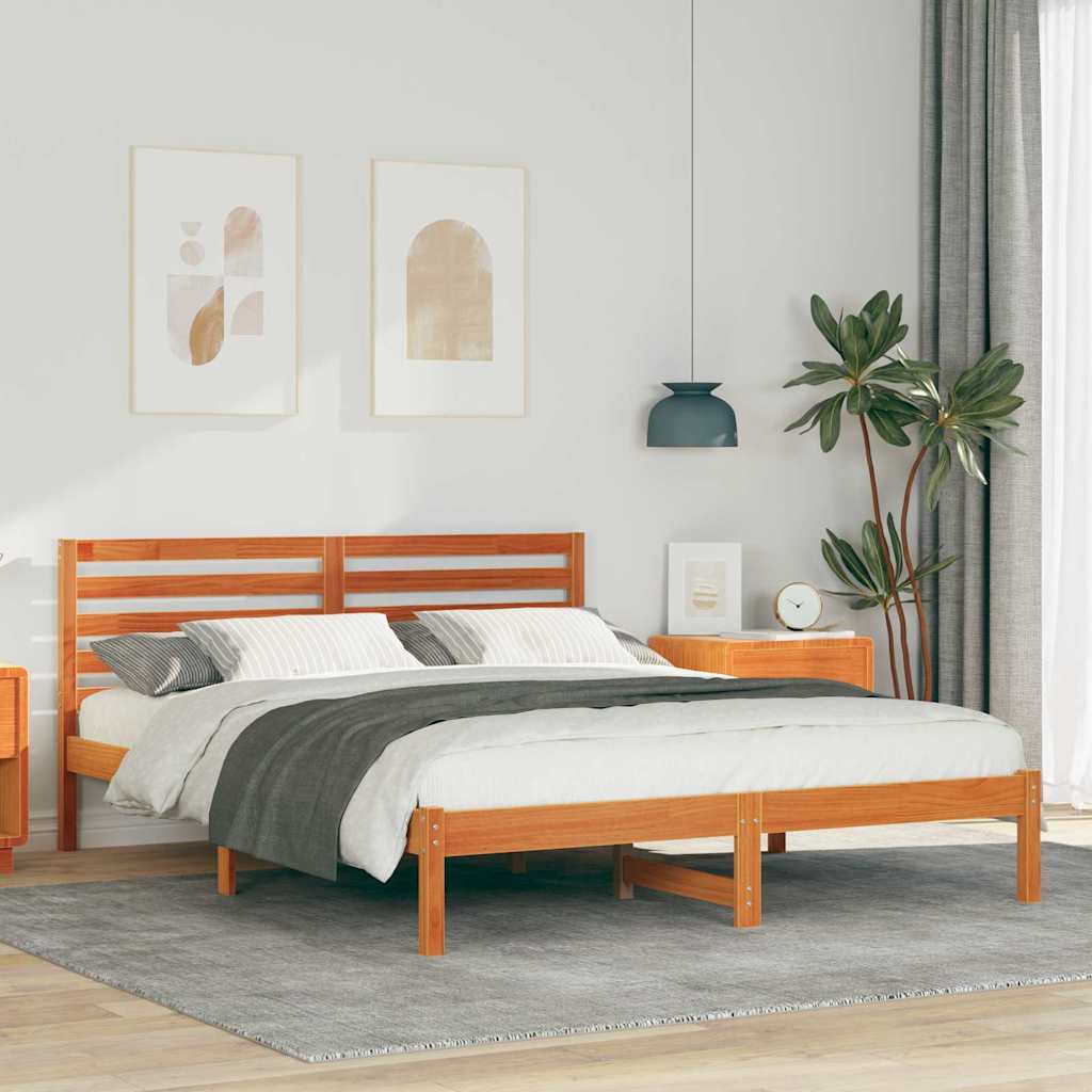 Sengestel med hovedgærde Voks brun 140 x 200 cm Massiv fyrretræ