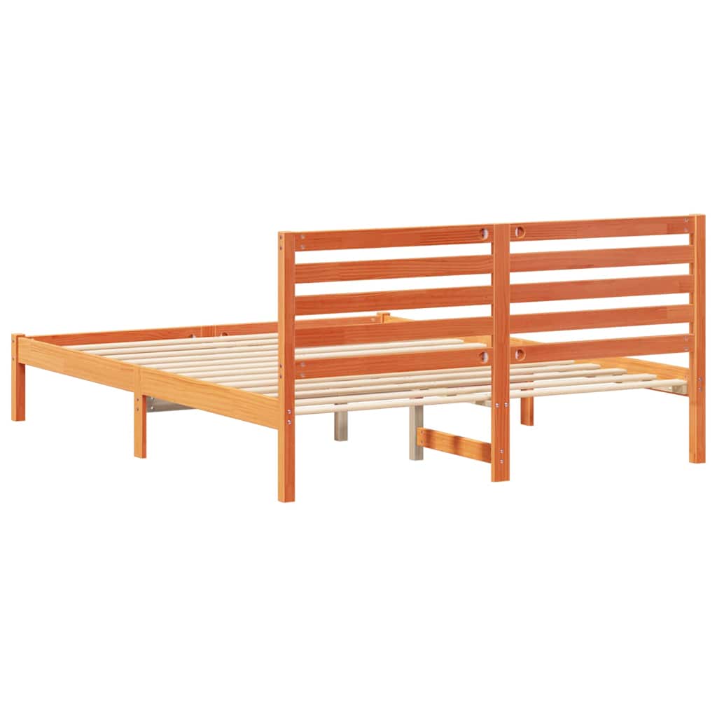Sengestel med hovedgærde Voks brun 140 x 200 cm Massiv fyrretræ