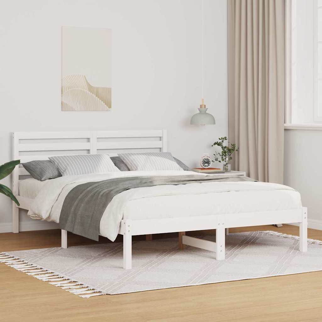 Sengestel med hovedgærde Hvid 120 x 190 cm Massiv fyrretræ