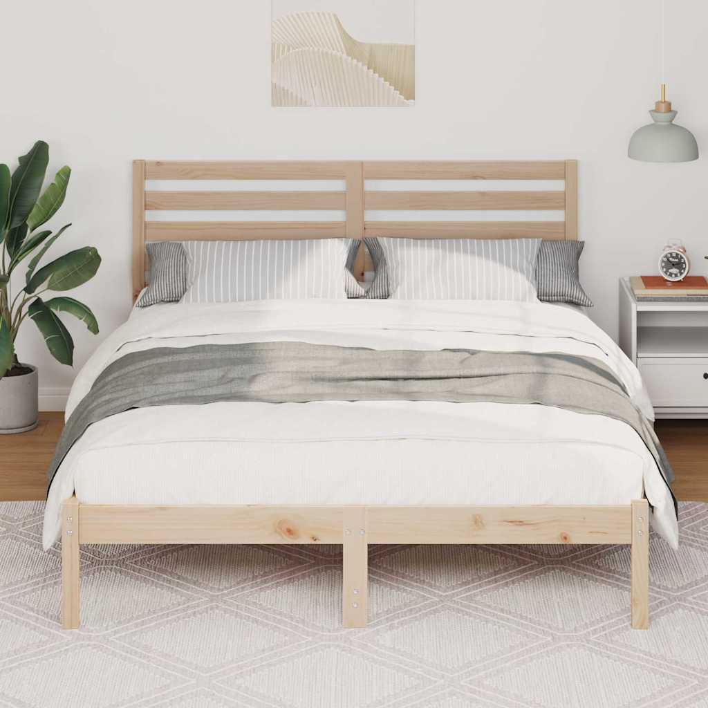Sengestel med hovedgærde Brun 140 x 190 cm Massiv fyrretræ