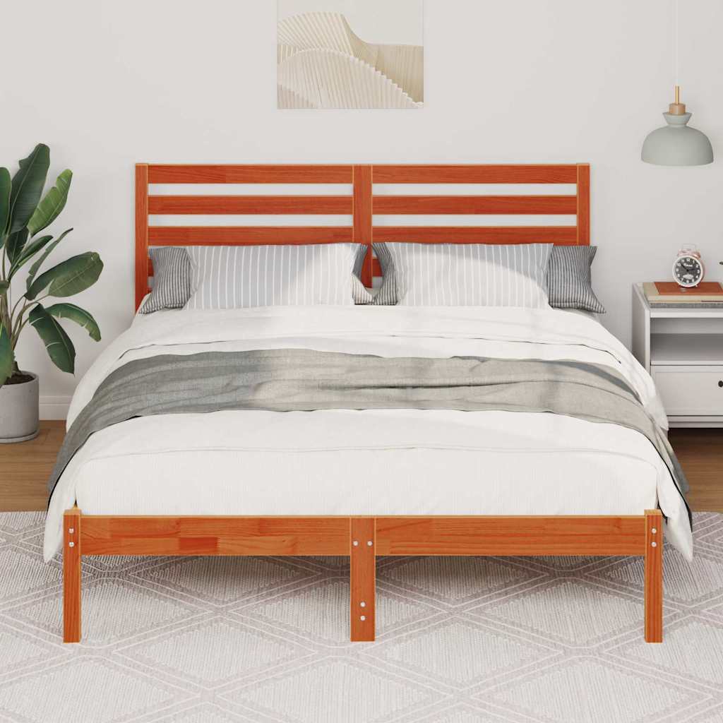 Sengestel med hovedgærde Voks brun 140 x 190 cm Massiv fyrretræ