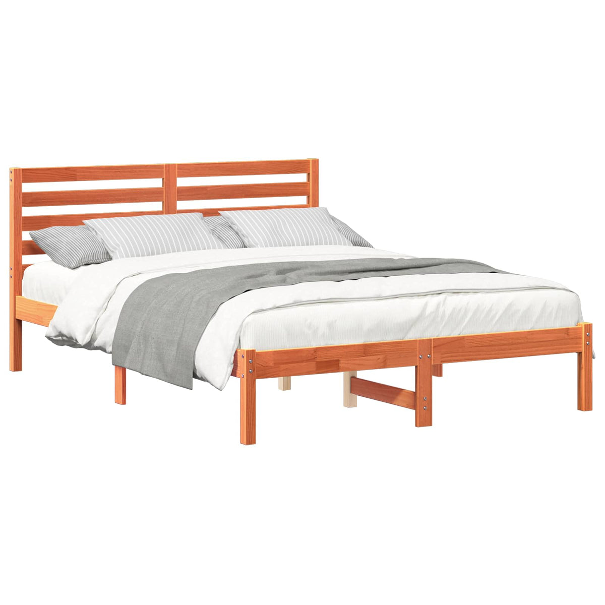 Sengestel med hovedgærde Voks brun 140 x 190 cm Massiv fyrretræ
