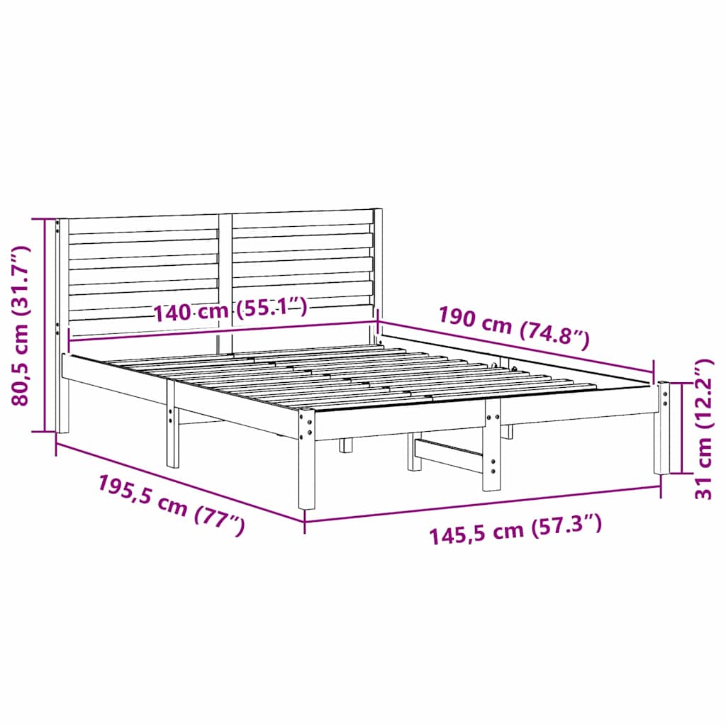 Sengestel med hovedgærde Voks brun 140 x 190 cm Massiv fyrretræ