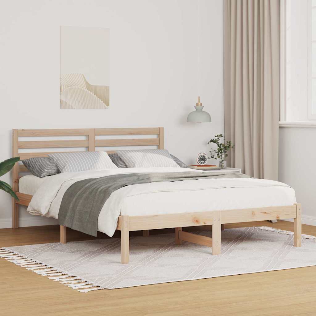 Sengestel med hovedgærde Brun 135 x 190 cm Massiv fyrretræ