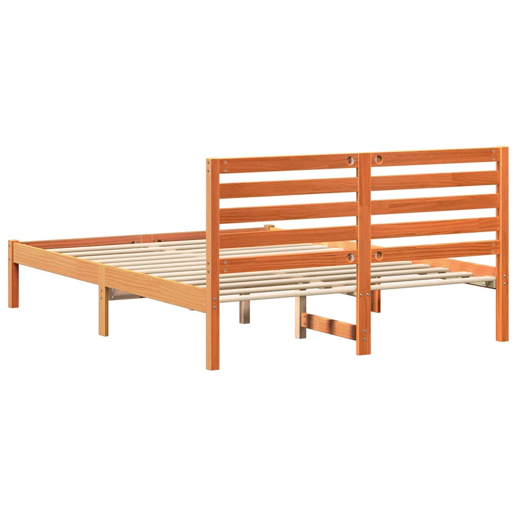 Sengestel med hovedgærde Voks brun 135 x 190 cm Massiv fyrretræ